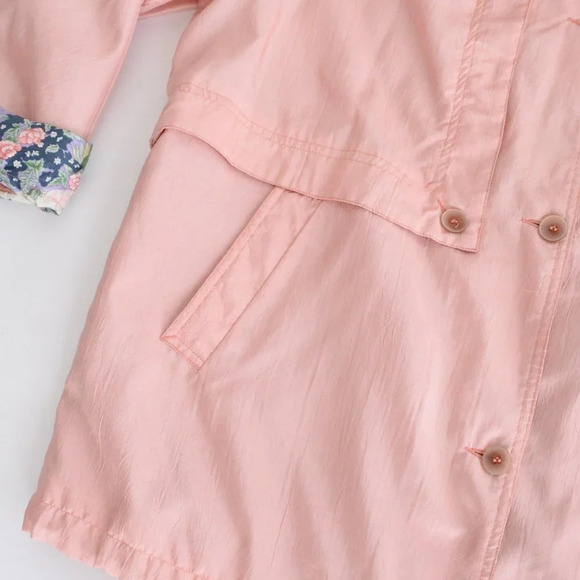 Vintage Sequence Peach Nylon w Floral Collar & Cuff Zip Up Utility Jacket 18 - Picture 6 of 12